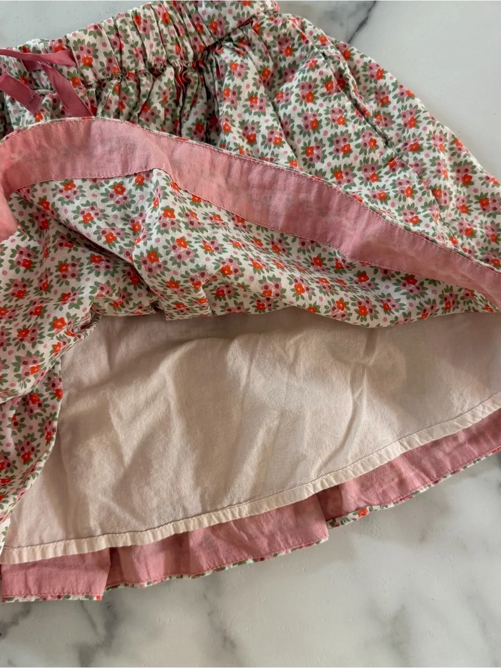 Mini Boden Floral Pink and Green Cotton Skirt